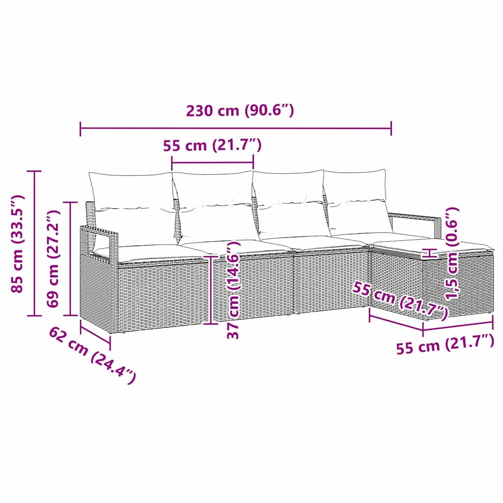 Set Pohovek 5 Ks Černá Polyratan