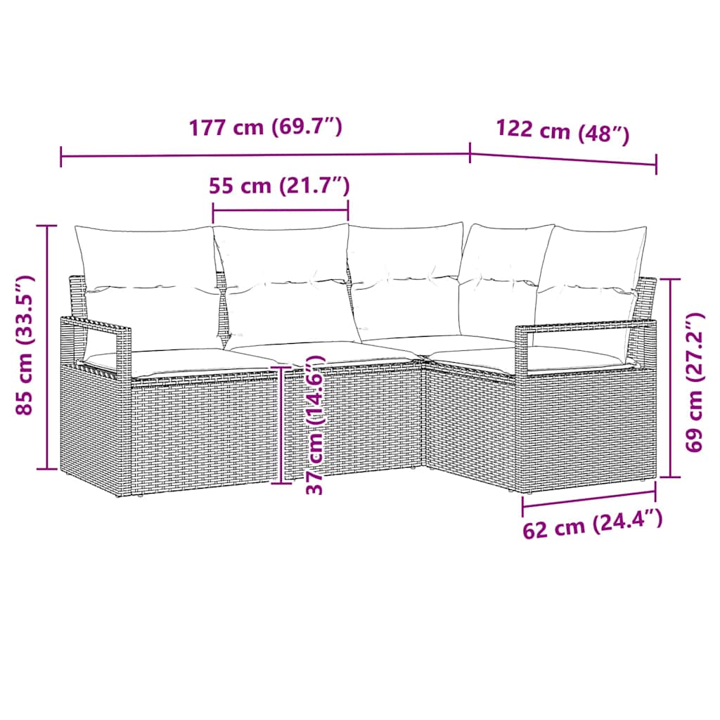 Set Pohovek 4 Ks Černá Polyratan