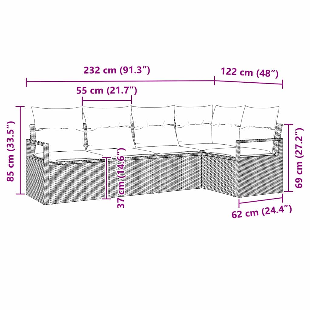 Set Pohovek 5 Ks Černá Polyratan