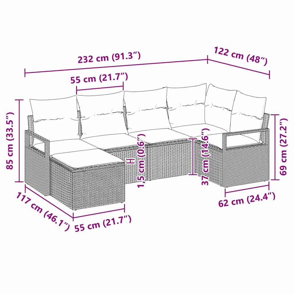 Set Pohovek 6 Ks Černá Polyratan