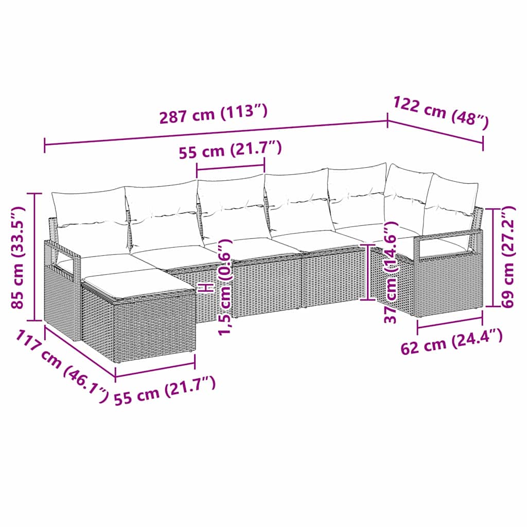Set Pohovek 7 Ks Černá Polyratan