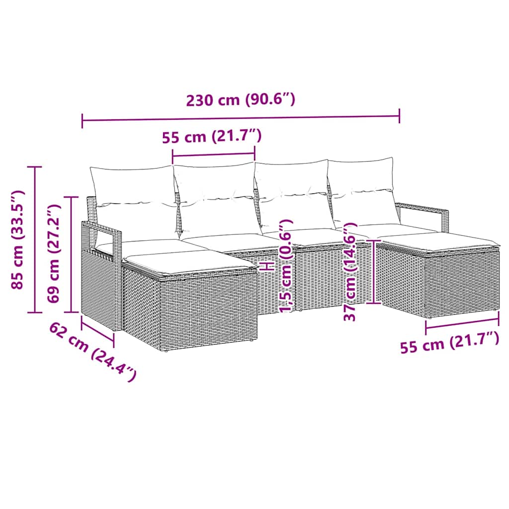 Set Pohovek 6 Ks Černá Polyratan