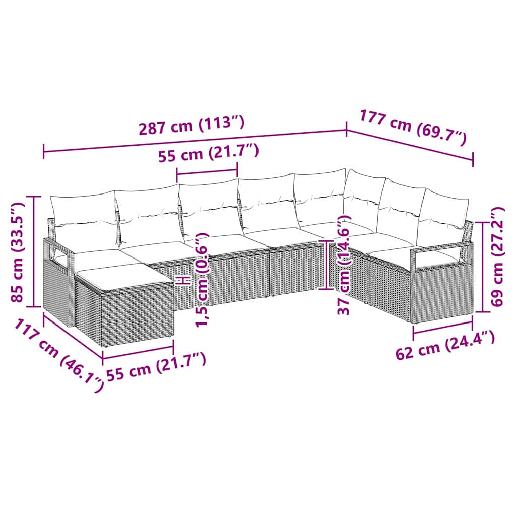 Set Pohovek 8 Ks Černá Polyratan