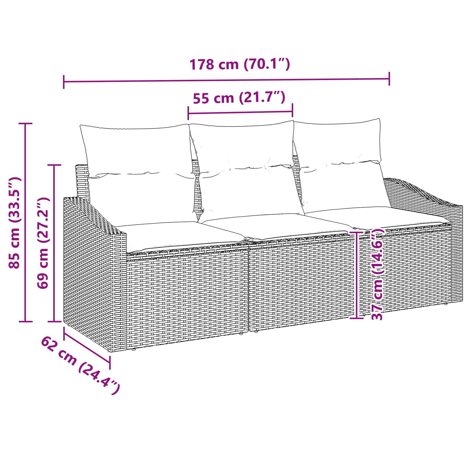 Set Pohovek 3 Ks Černá Polyratan