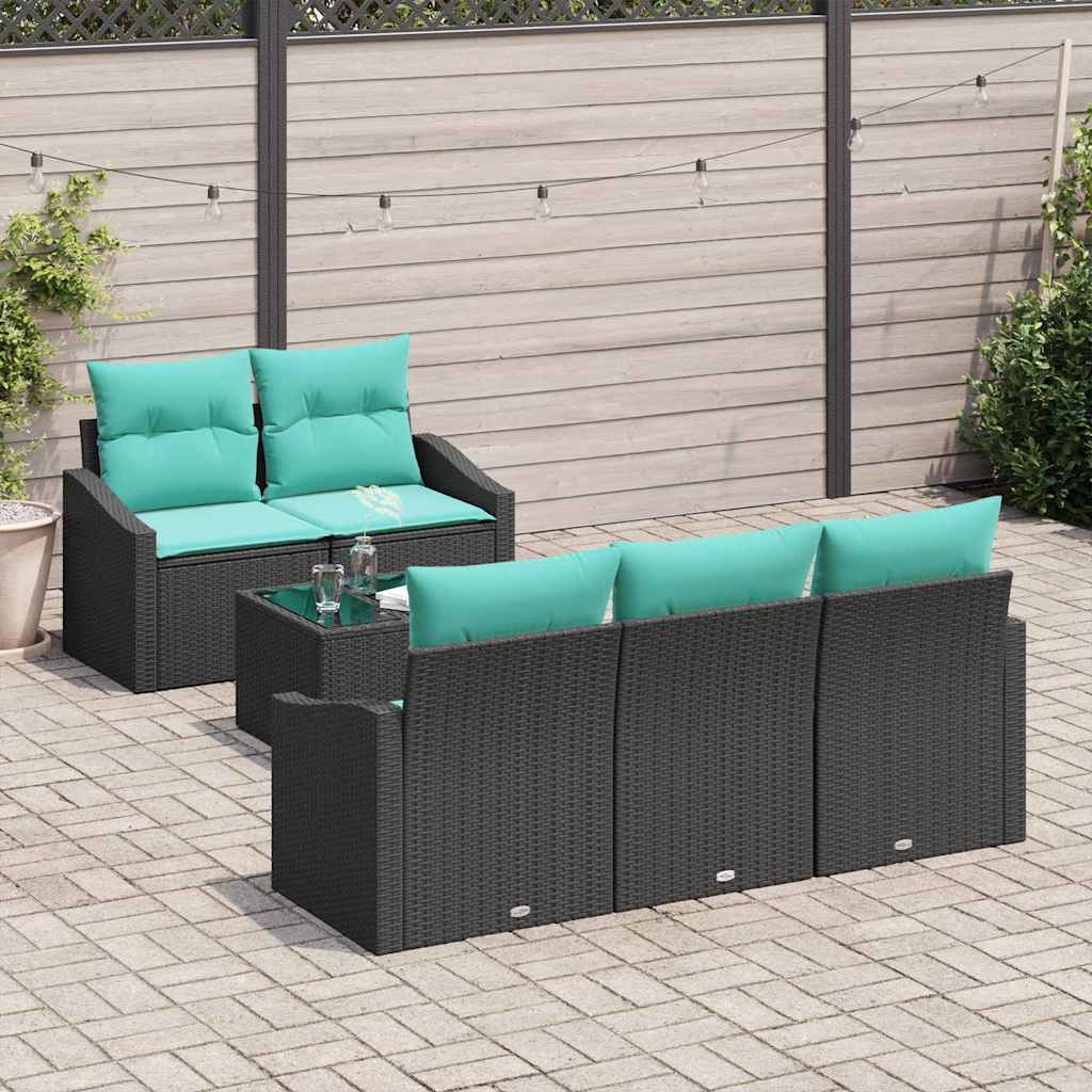 Set Pohovek 6 Ks 3-Počet Míst Černá A Tyrkysová Polyratan