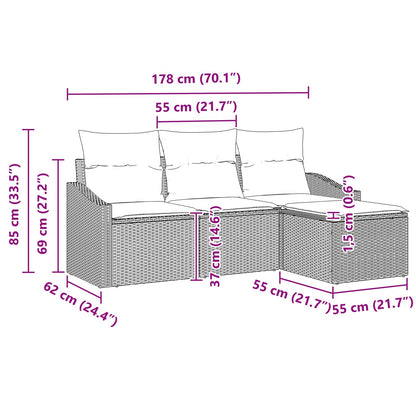 Set Pohovek 4 Ks Černá Polyratan