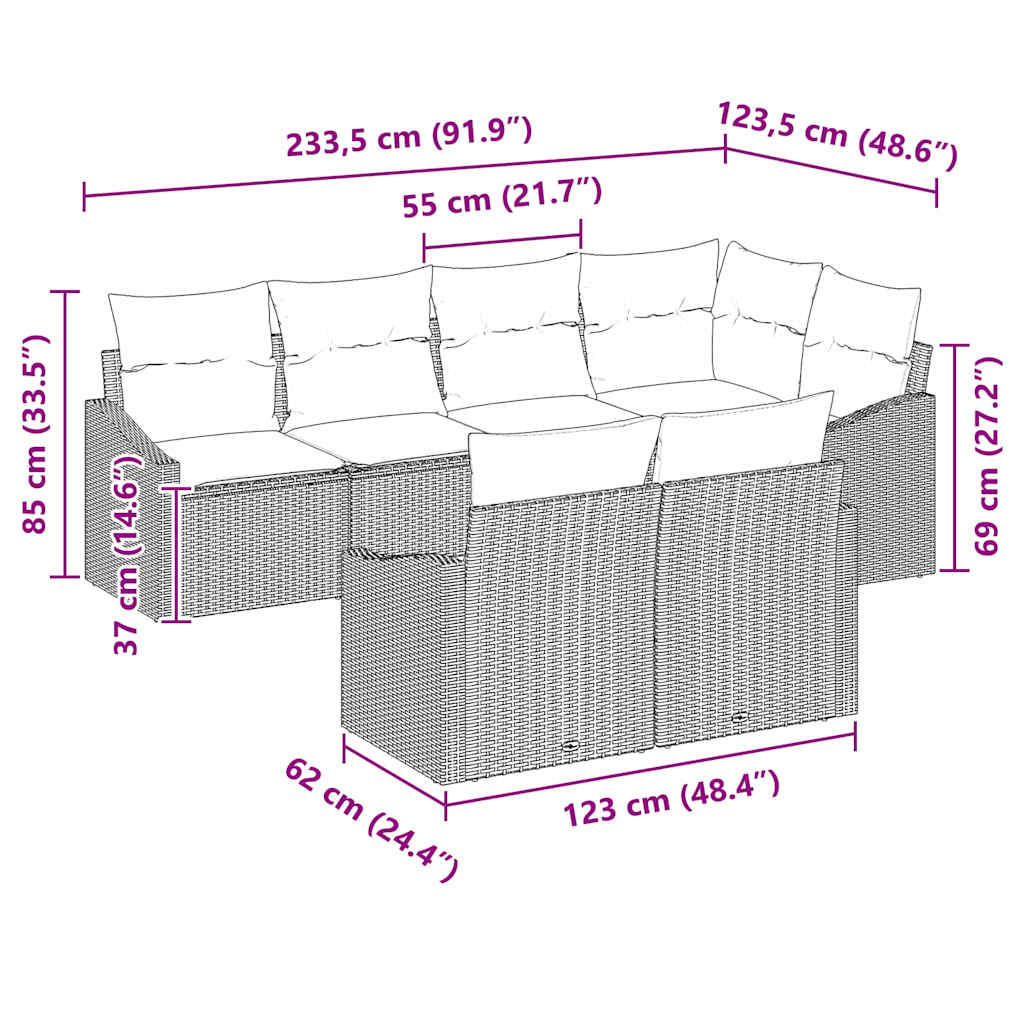 Set Pohovek 7 Ks Černá Polyratan