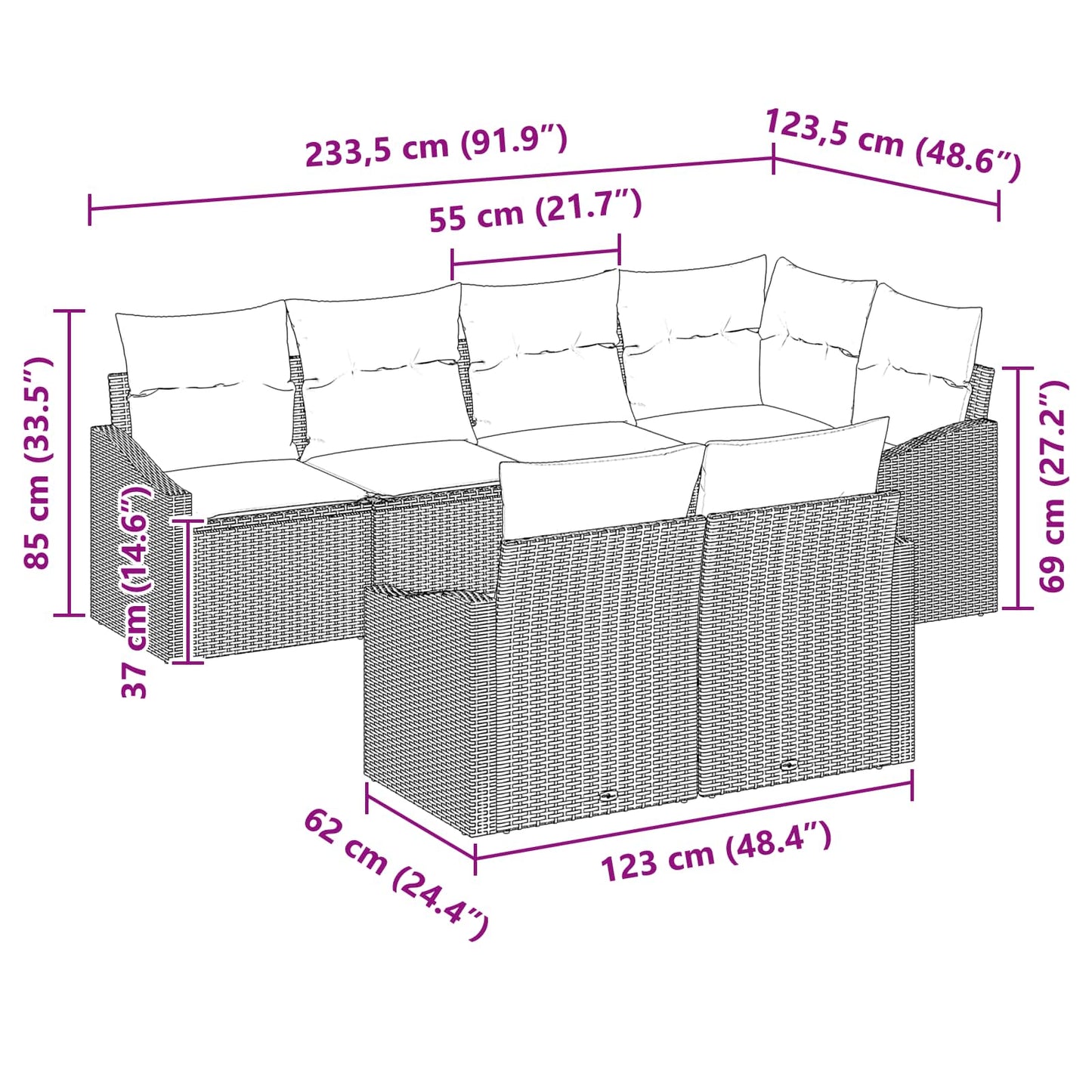 Set Pohovek 7 Ks Černá Polyratan