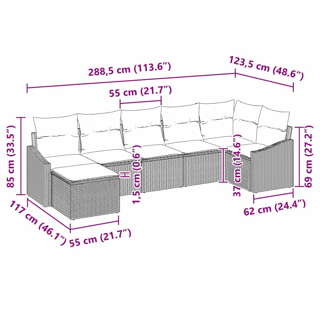Set Pohovek 7 Ks Hnědá Polyratan
