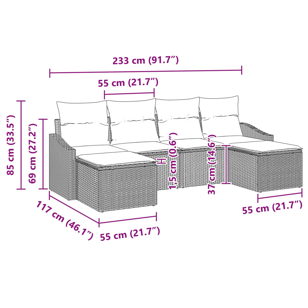 Set Pohovek 6 Ks Černá Polyratan