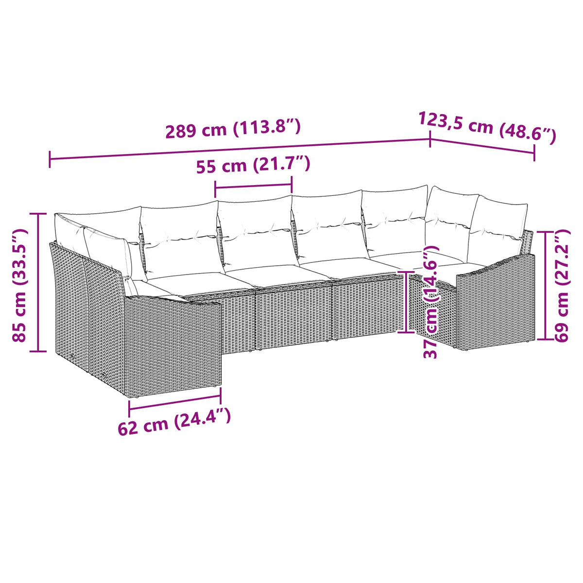 Set Pohovek 7 Ks Černá Polyratan