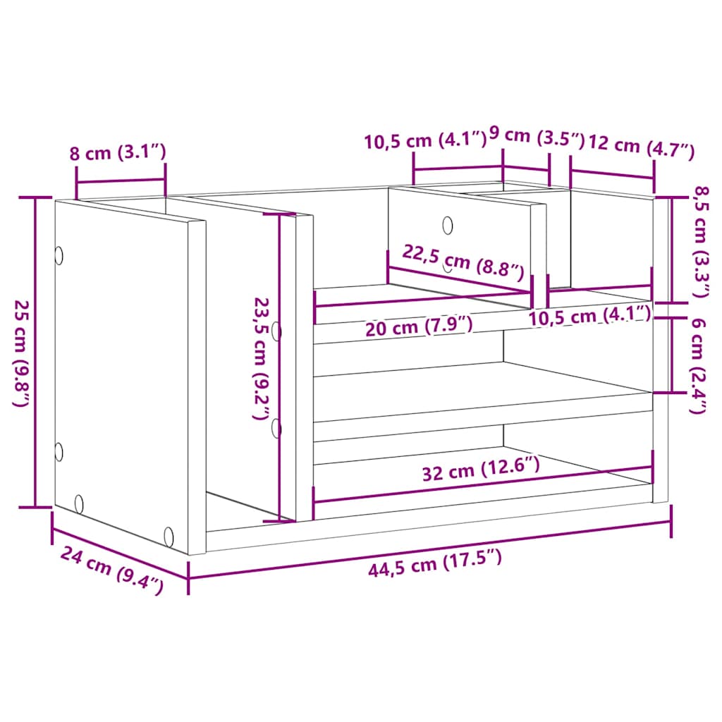 Organizér Na Stůl Černý Dub 44,5 X 24 X 25 Cm Kompozitní Dřevo