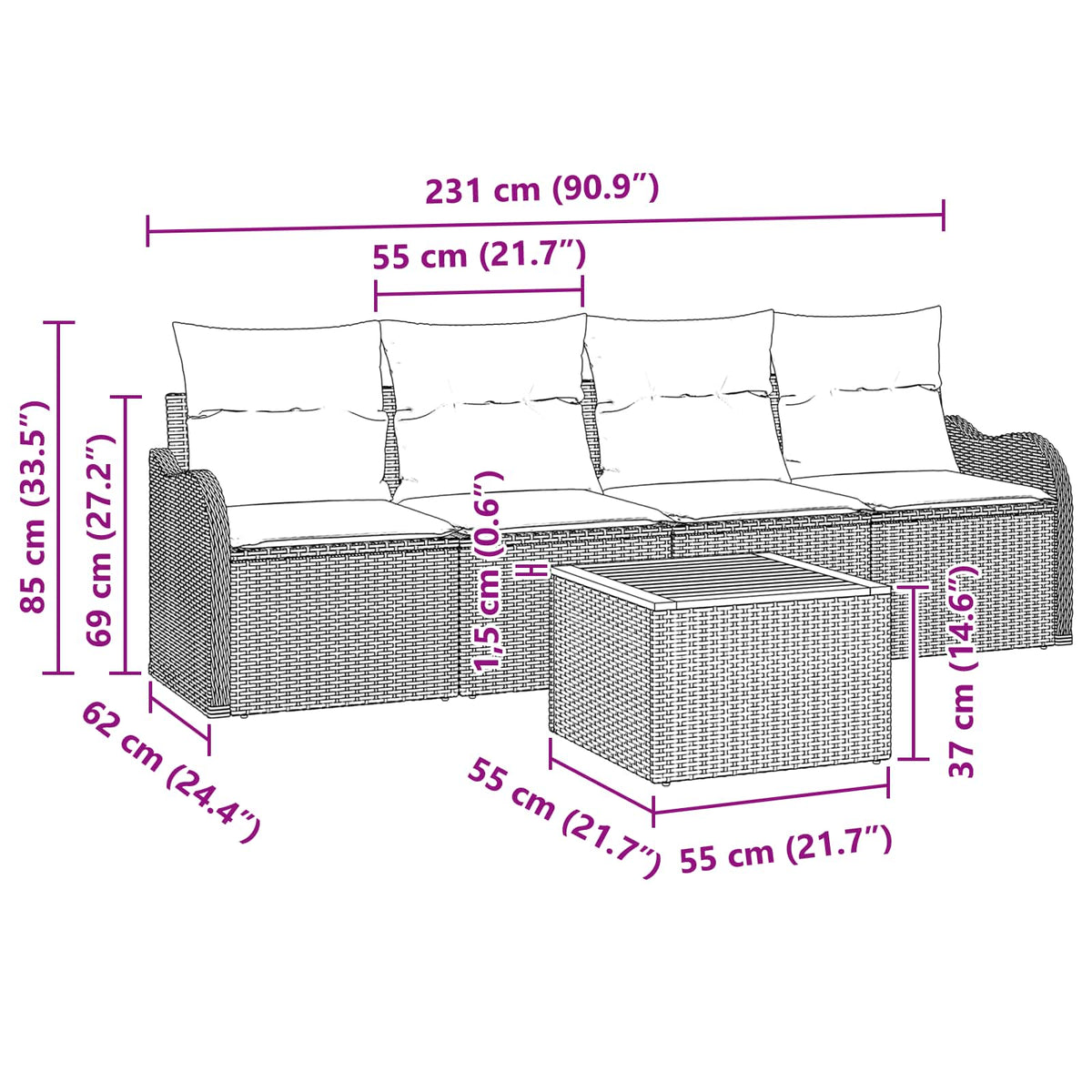 Sada Zahradních Pohovek 5 Ks Polyratan