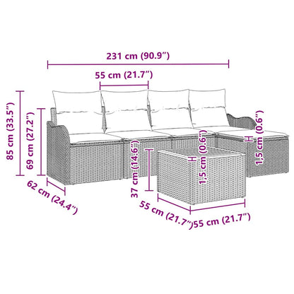 Sada Zahradních Pohovek 6 Ks Černá Polyratan