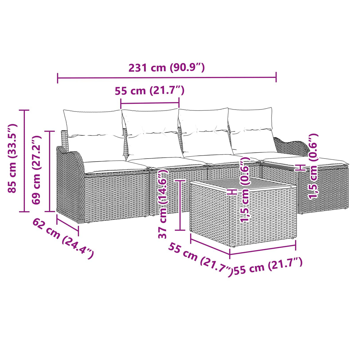 Sada Zahradních Pohovek 6 Ks Polyratan