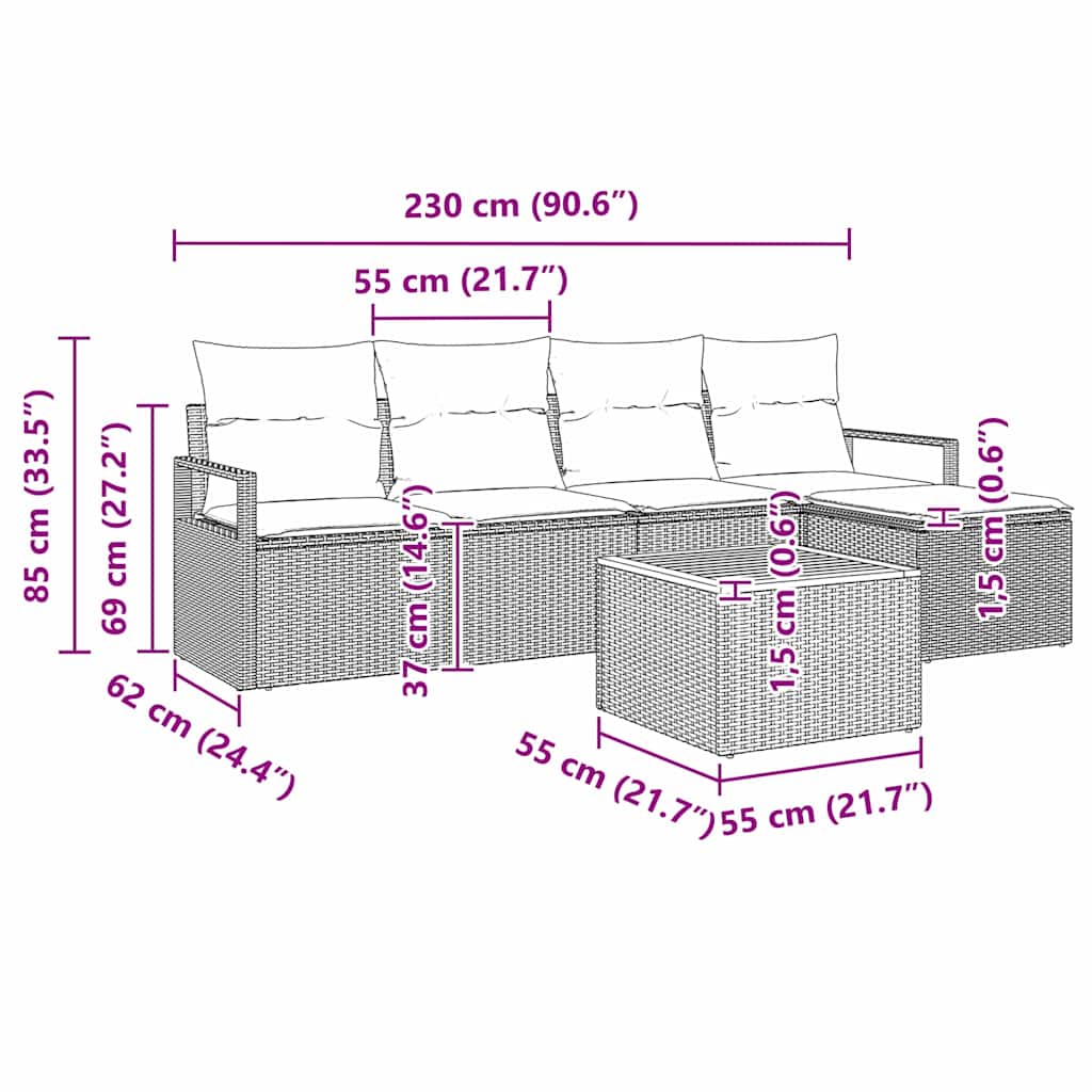 Sada Zahradních Pohovek 6 Ks Černá Polyratan