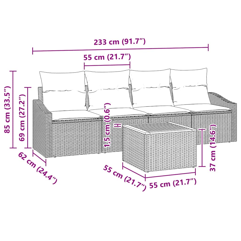 Sada Zahradních Pohovek 5 Ks Polyratan