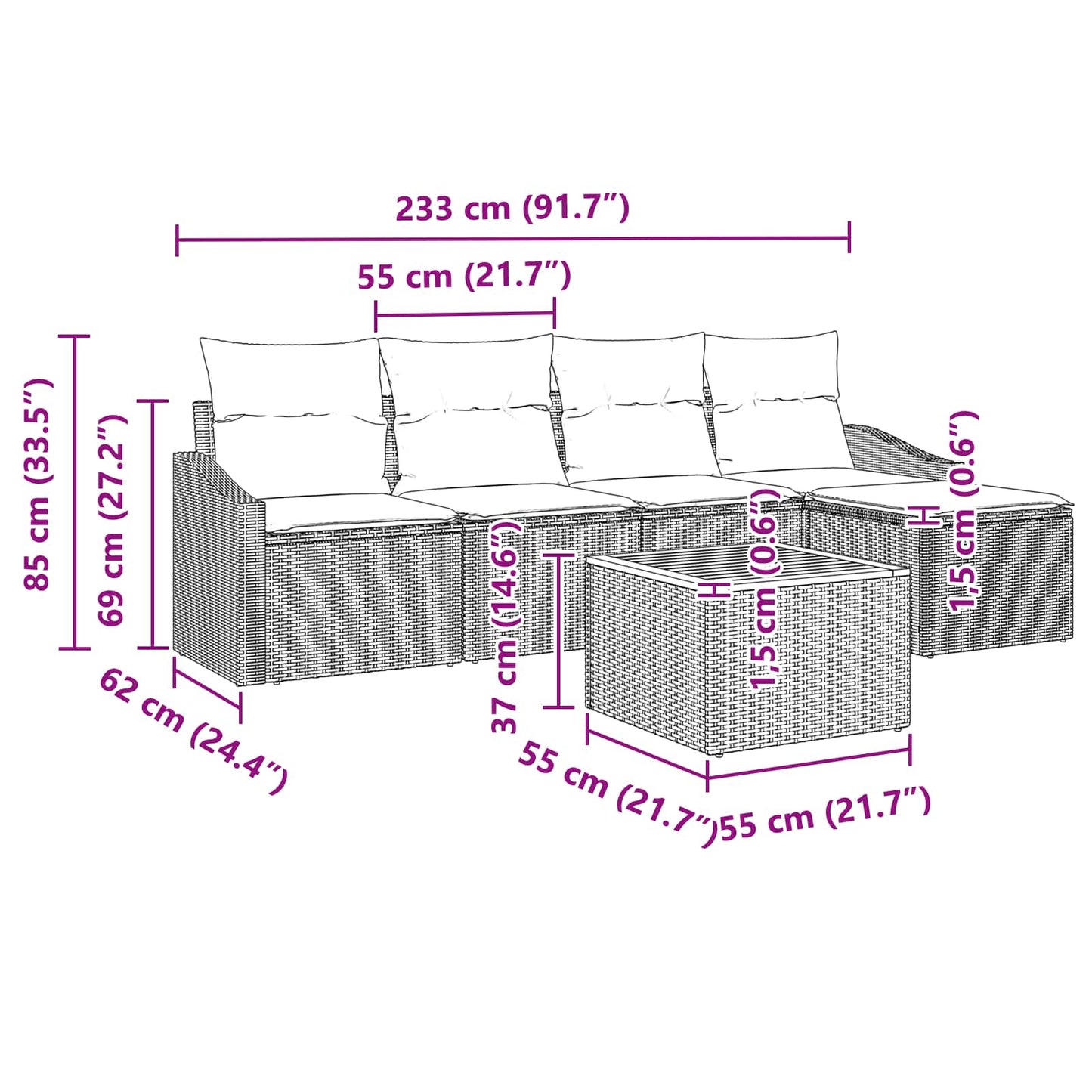 Sada Zahradních Pohovek 6 Ks Černá Polyratan