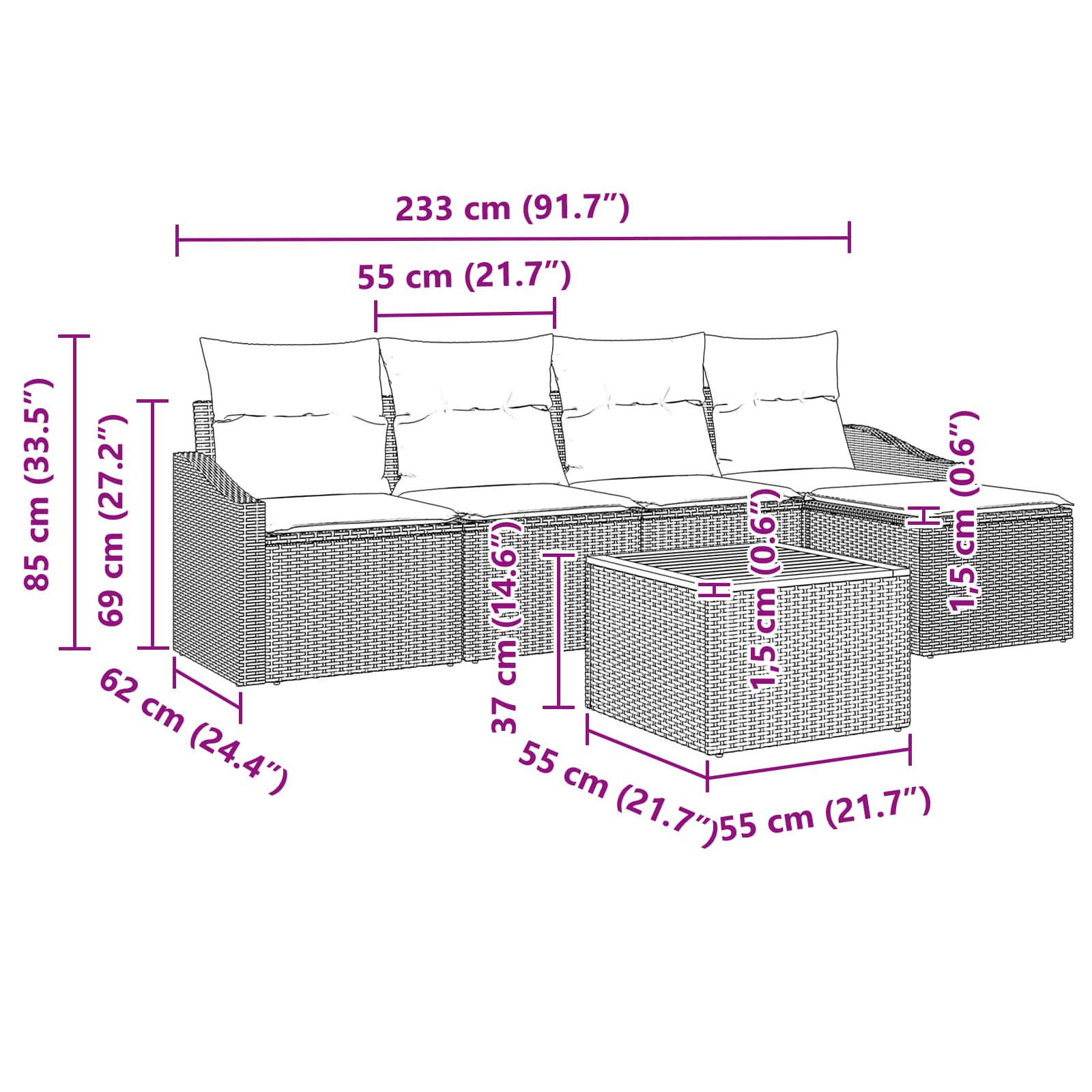 Sada Zahradních Pohovek 6 Ks Černá Polyratan