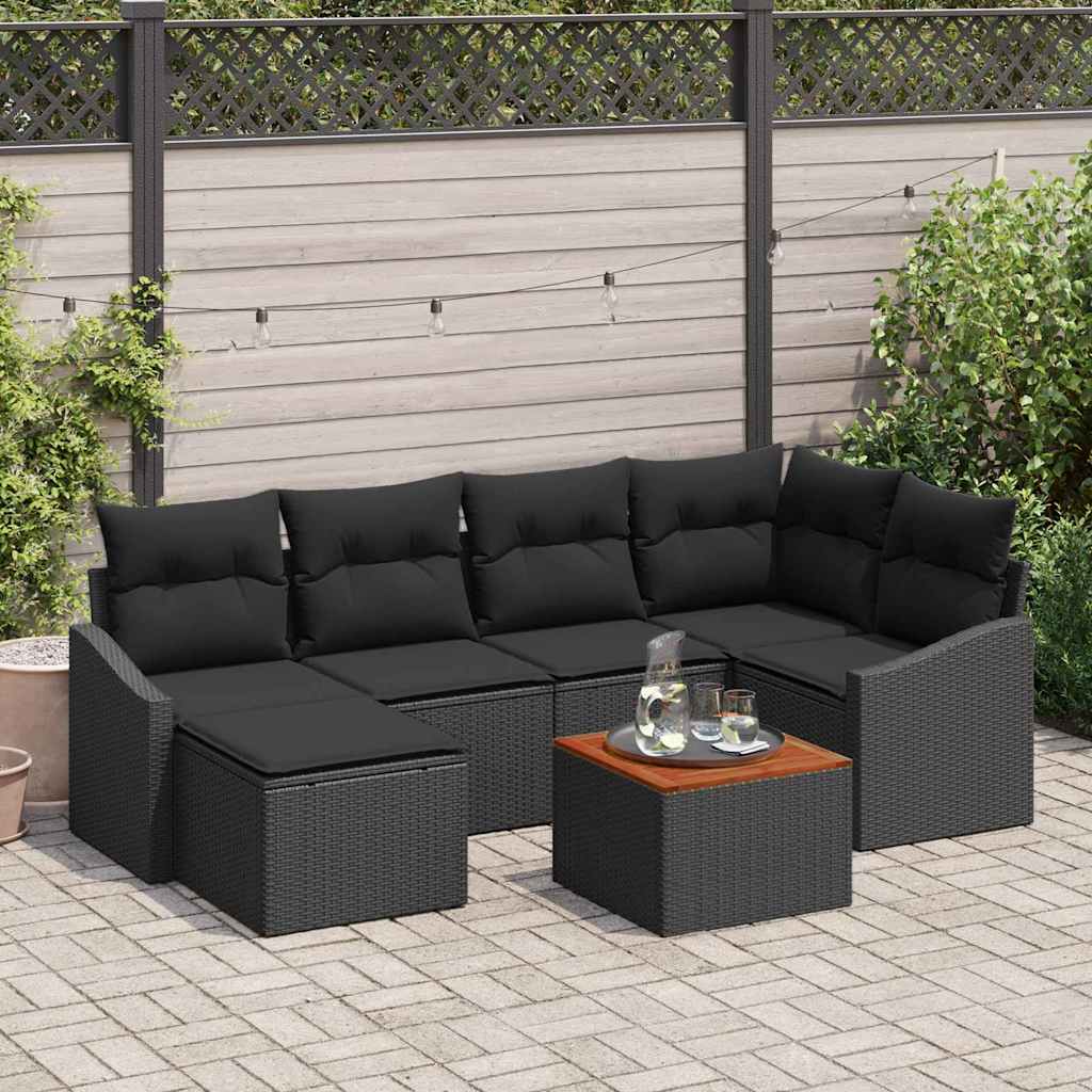 Sada Zahradních Pohovek 7 Ks Černá Polyratan