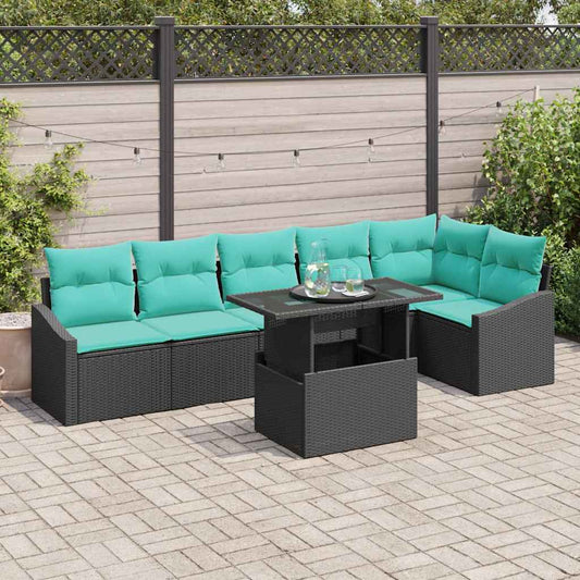 Sada Zahradních Pohovek 7 Ks Černá A Modrá Polyratan