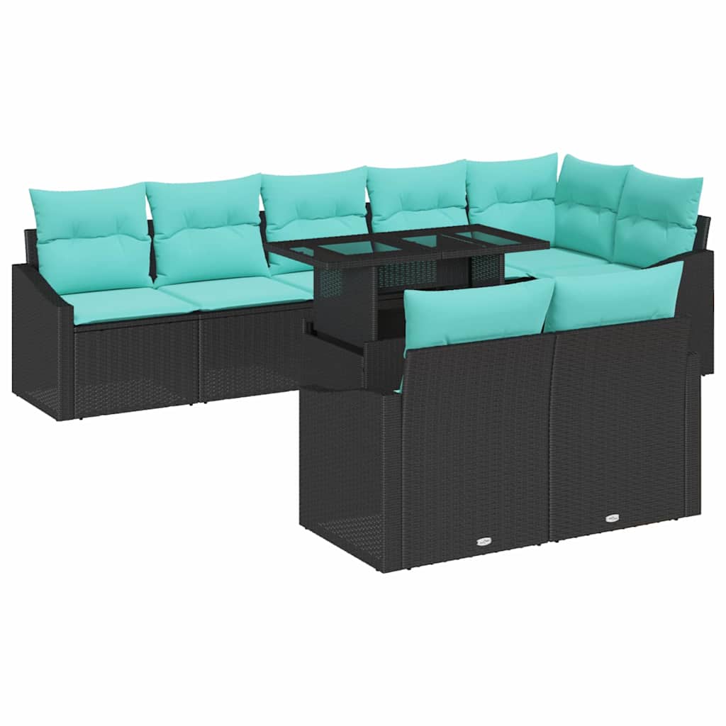 Sada Zahradních Pohovek 9 Ks Černá A Modrá Polyratan