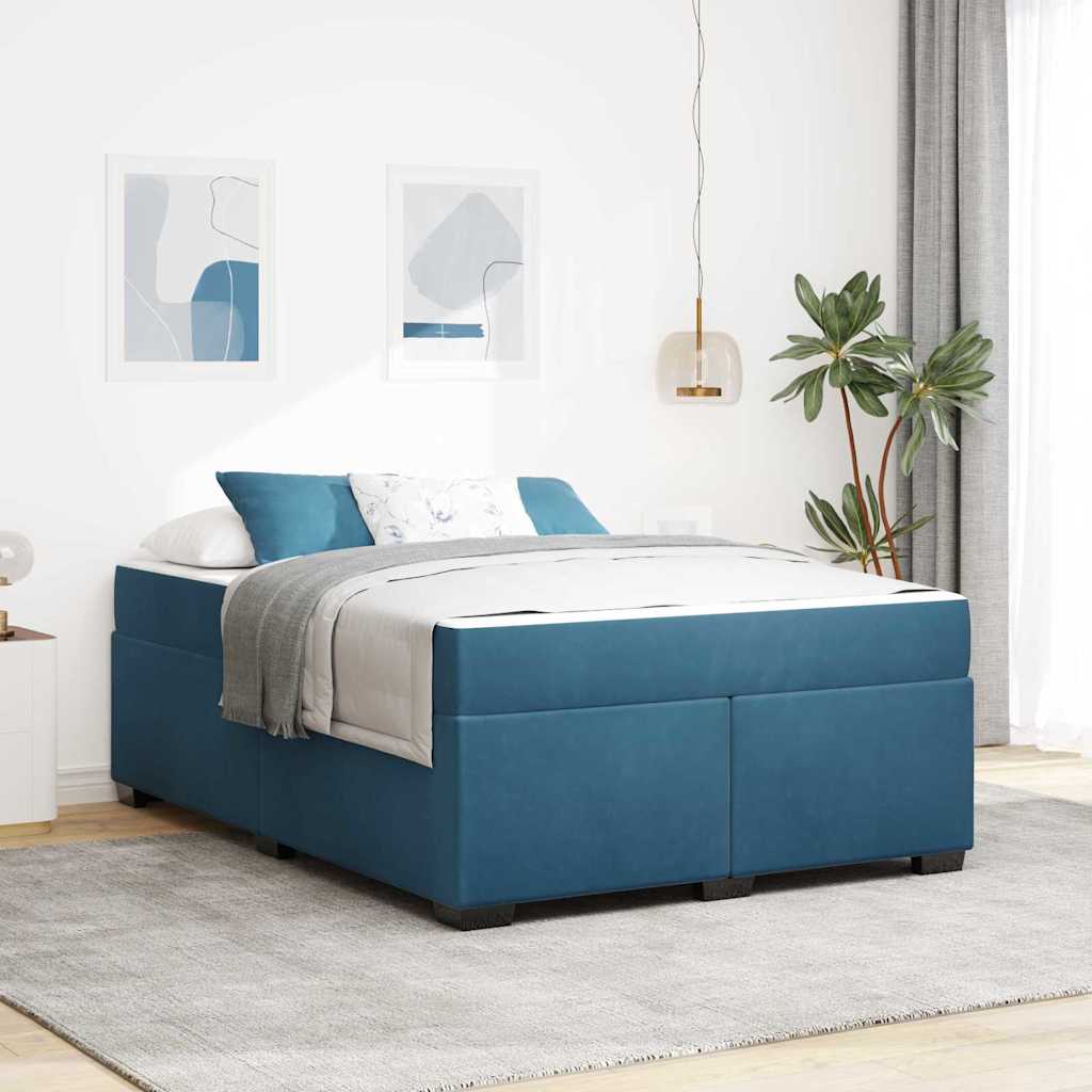 Rám Postele S Matrací Tmavě Modrá Textil