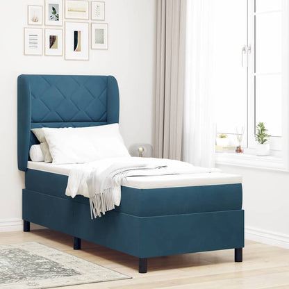 Postel S Boxspringem S Čelo Tmavě Modrá 200 X 80 Cm Samet