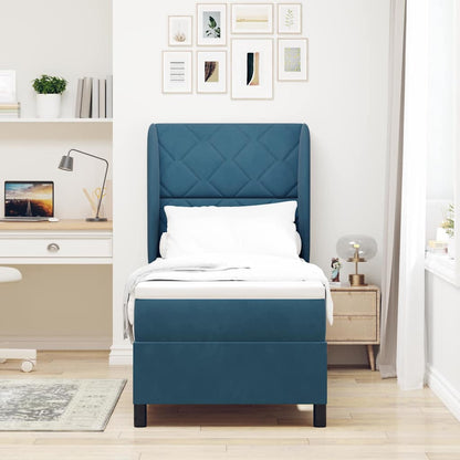 Postel S Boxspringem S Čelo Tmavě Modrá 200 X 80 Cm Samet