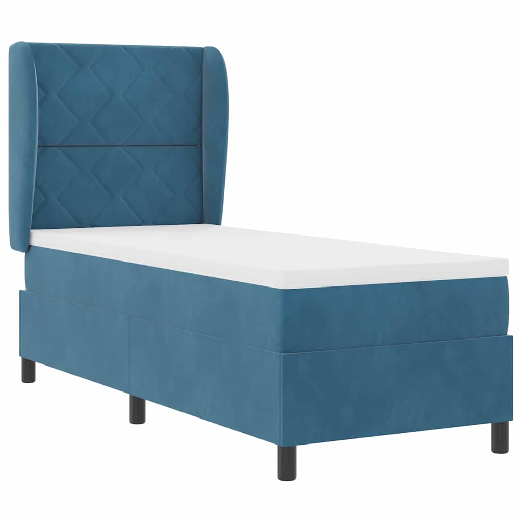 Postel S Boxspringem S Čelo Tmavě Modrá 200 X 80 Cm Samet
