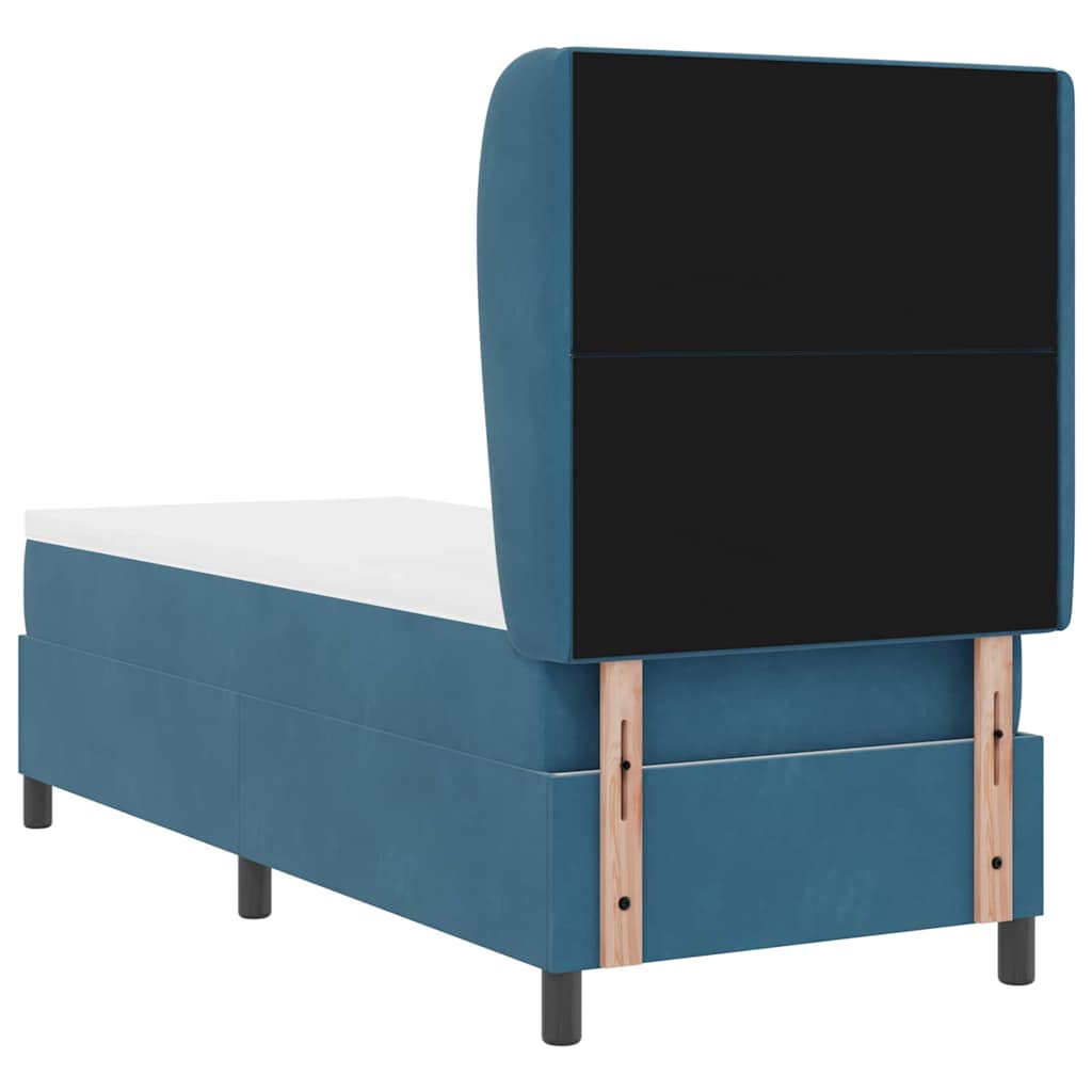Postel S Boxspringem S Čelo Tmavě Modrá 200 X 80 Cm Samet