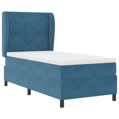 Postel S Boxspringem S Čelo Tmavě Modrá 200 X 90 Cm Samet