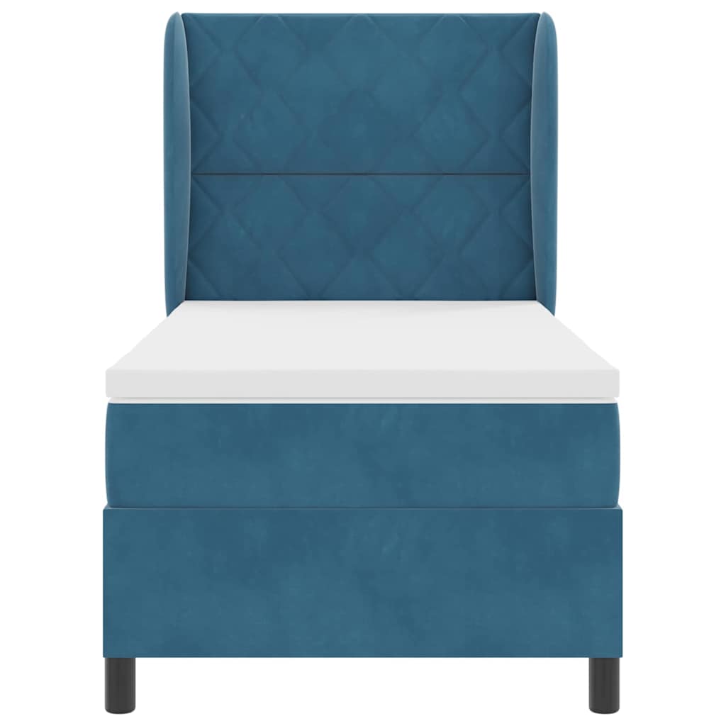 Postel S Boxspringem S Čelo Tmavě Modrá 200 X 90 Cm Samet