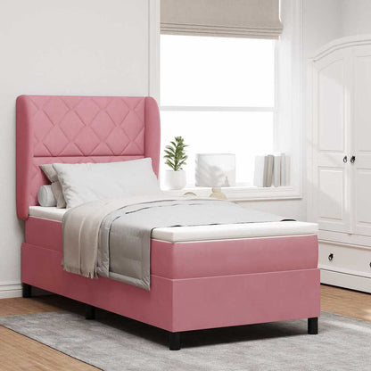 Postel S Boxspringem S Čelo Růžová 200 X 90 Cm Samet