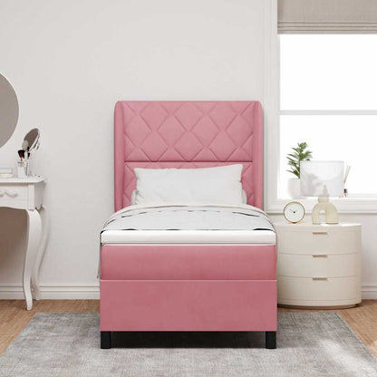 Postel S Boxspringem S Čelo Růžová 200 X 90 Cm Samet
