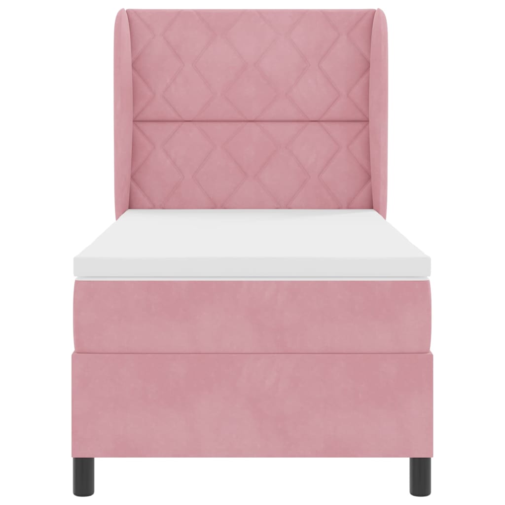 Postel S Boxspringem S Čelo Růžová 200 X 90 Cm Samet