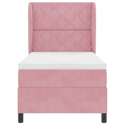 Postel S Boxspringem S Čelo Růžová 200 X 90 Cm Samet