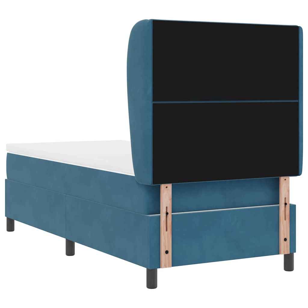 Postel S Boxspringem S Čelo Tmavě Modrá 200 X 100 Cm Samet