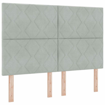 Postel S Boxspringem S Čelo Světle Šedá 190 X 140 Cm Samet