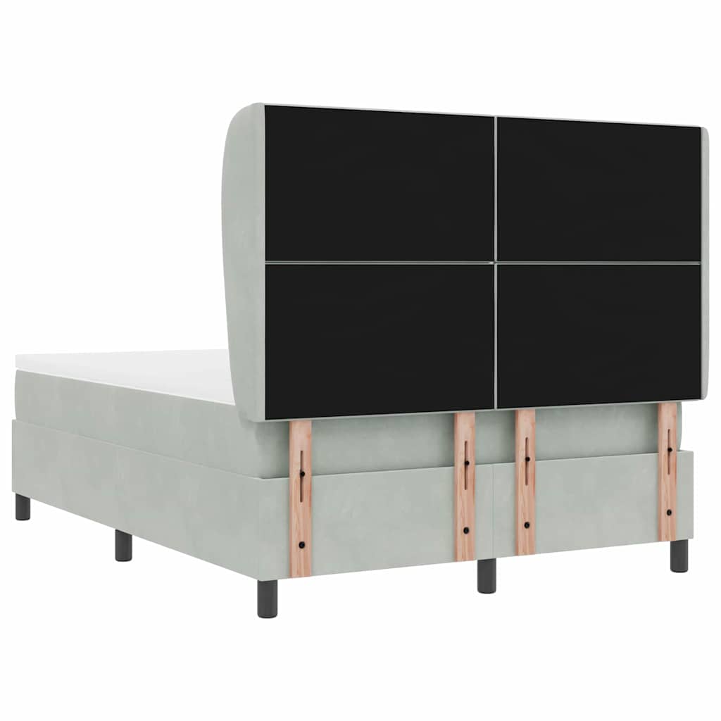 Postel S Boxspringem S Čelo Světle Šedá 190 X 140 Cm Samet