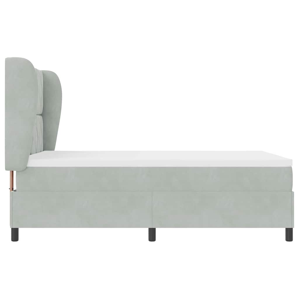 Postel S Boxspringem S Čelo Světle Šedá 190 X 140 Cm Samet
