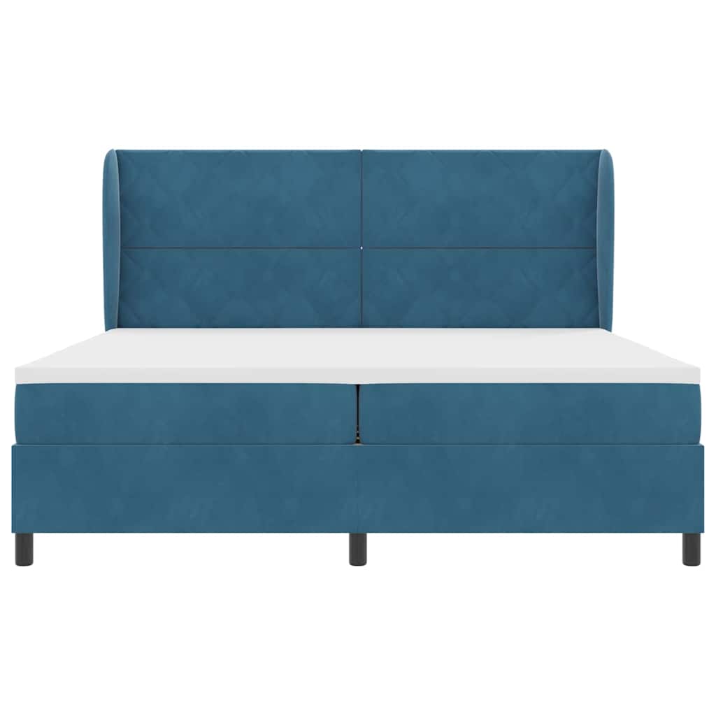 Postel S Boxspringem S Čelo Tmavě Modrá 200 X 200 Cm Samet