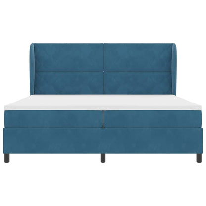 Postel S Boxspringem S Čelo Tmavě Modrá 200 X 200 Cm Samet