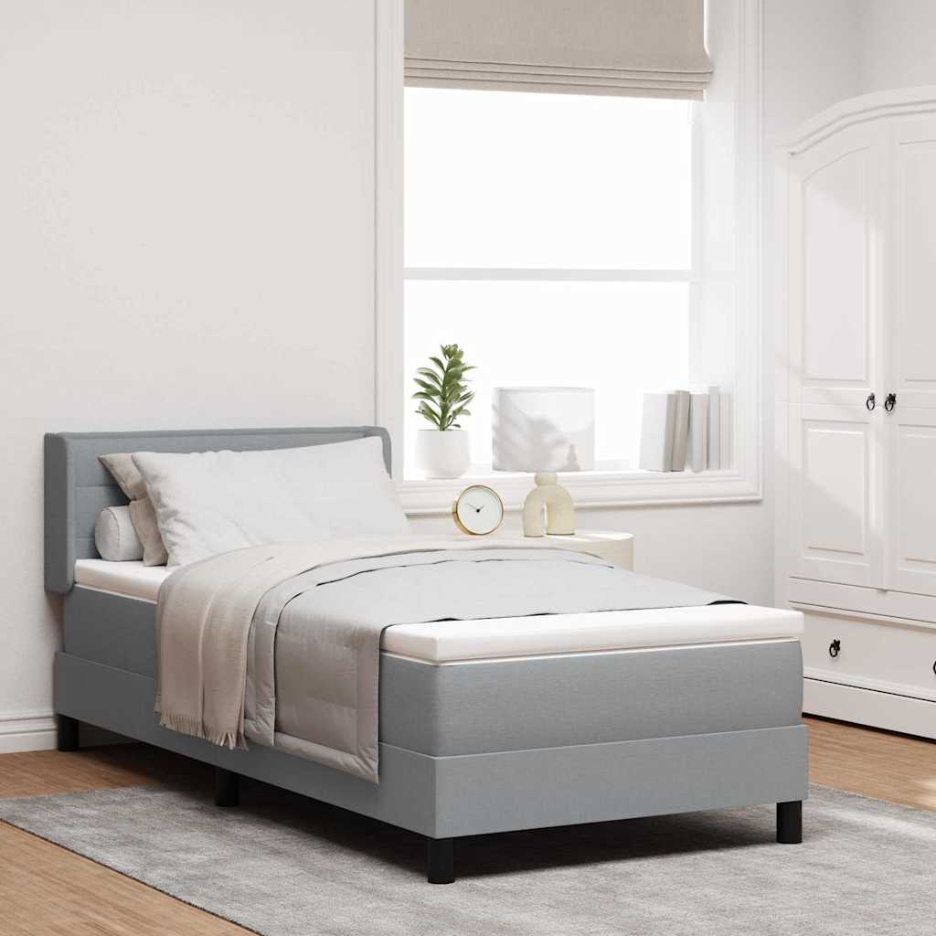Postel S Boxspringem S Čelo Světle Šedá 200 X 90 Cm Textil