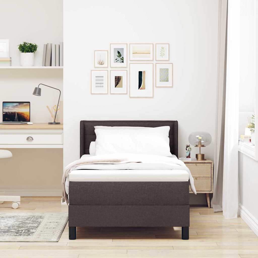 Postel S Boxspringem S Čelo Tmavě Hnědá 200 X 90 Cm Textil