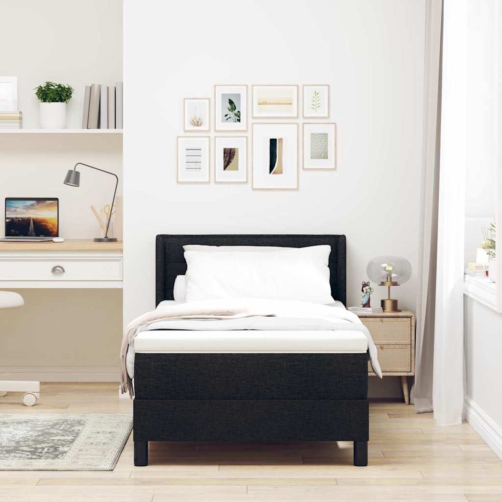 Postel S Boxspringem S Čelo Černý 200 X 100 Cm Textil