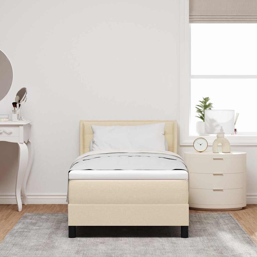 Postel S Boxspringem S Čelo Krémová 200 X 100 Cm Textil