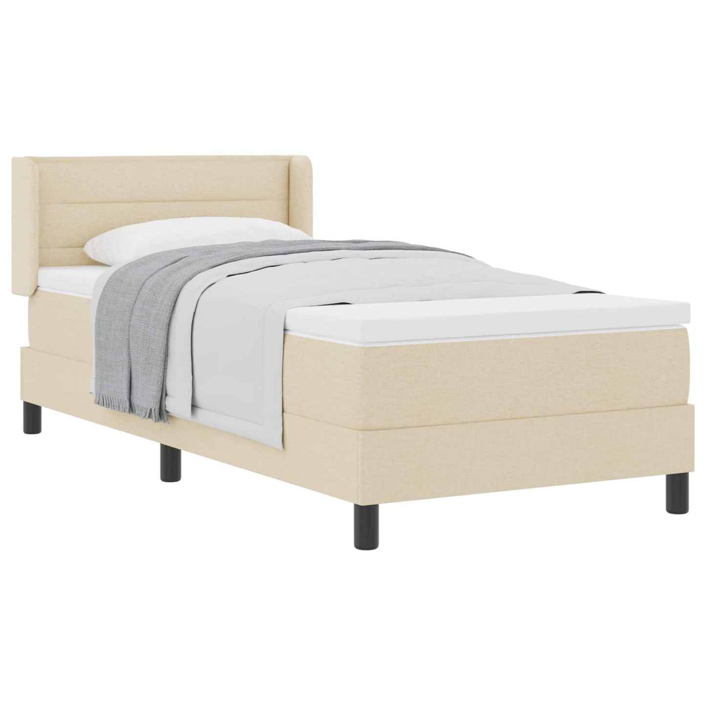 Postel S Boxspringem S Čelo Krémová 200 X 100 Cm Textil