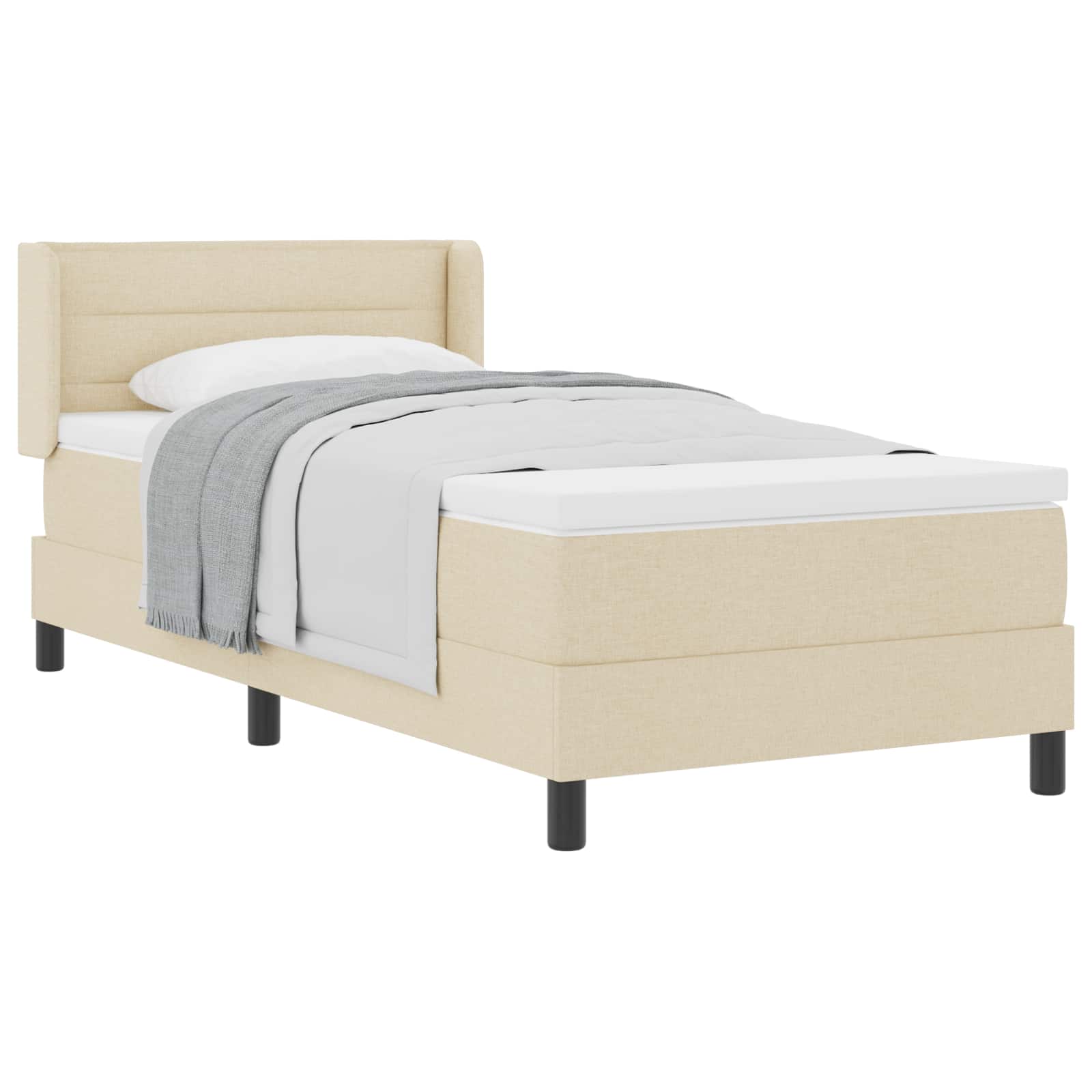Postel S Boxspringem S Čelo Krémová 200 X 100 Cm Textil