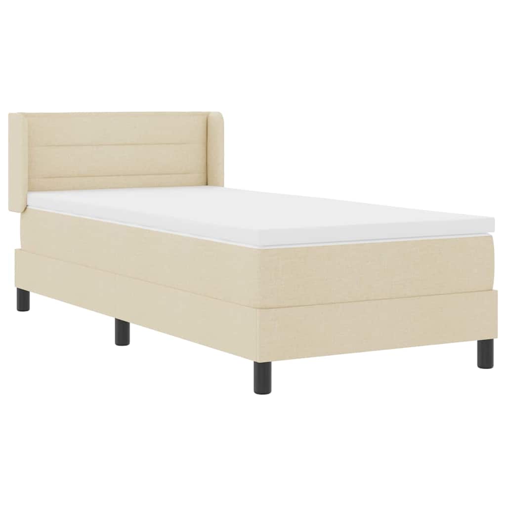Postel S Boxspringem S Čelo Krémová 200 X 100 Cm Textil